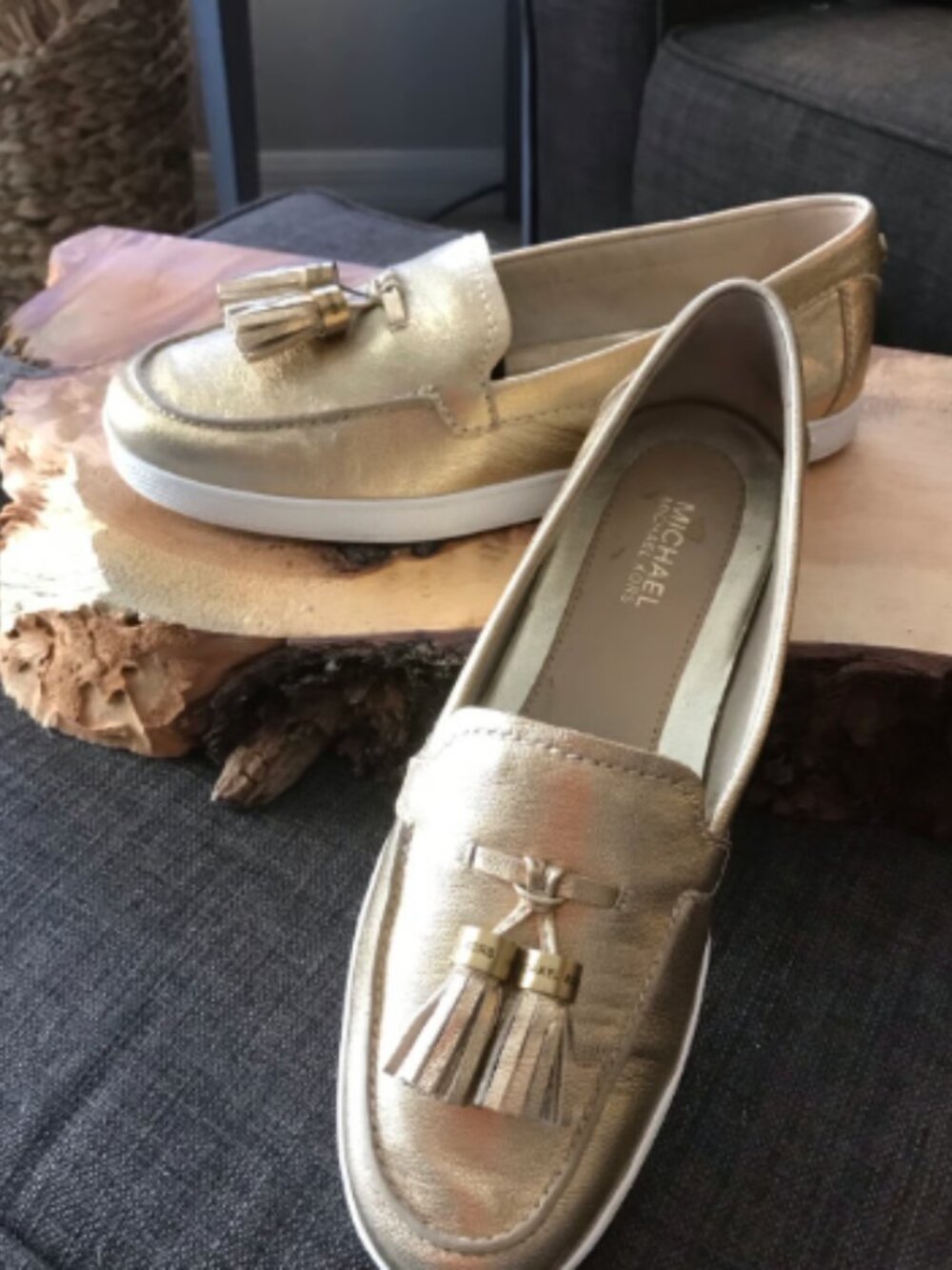 Michael Michael Kors Callahan Metallic Gold Loafers Size 5.5